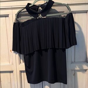 For Cynthia Black Sheer Pleated Blouse